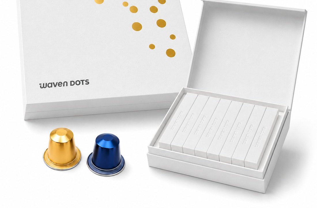 A Waven Dots box with the day's pods